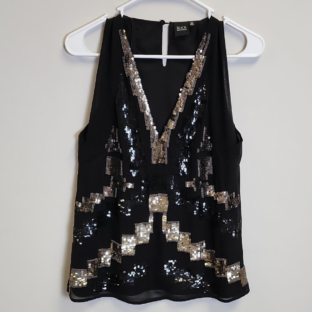 Saks Fifth Avenue Black and Gold Sequin Blouse